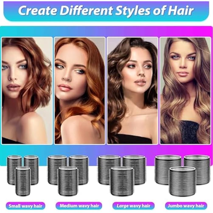 Premify Hair Rollers Set 4 Sizes/50 Pcs with Self Grip Hair Curlers Rollers, 24 Pcs Hair Clips for Blowout Look Long Medium Short Thick Hair Volume (Black) - Image 3